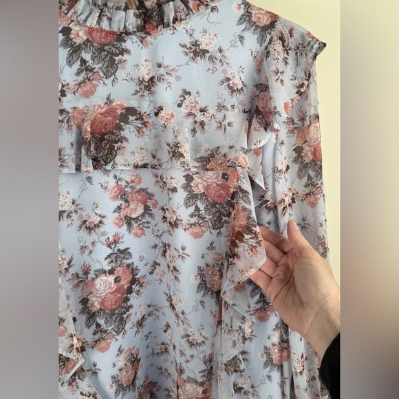 Rachel Parcell Blue & Pink Floral Blouse Women LS Lined Size L EUC Coquette Chic - Picture 3 of 13